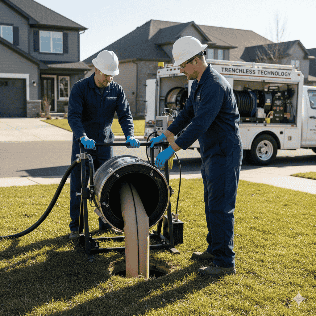 CIPP epoxy liner curing inside damaged sewer pipe for trenchless no-dig repair in Erie